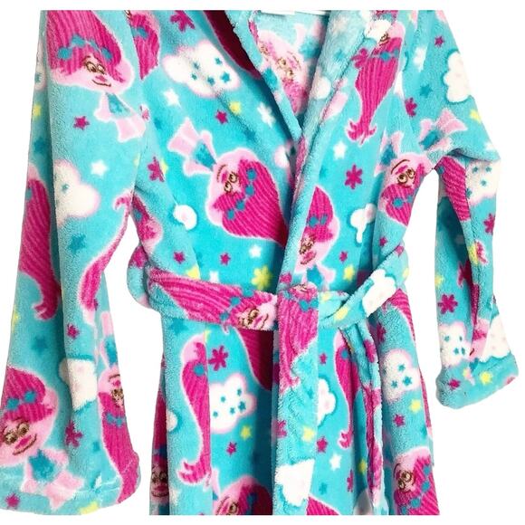 Dreamworks Trolls Blue Pink Hooded Robe Medium 8 - Picture 2 of 4